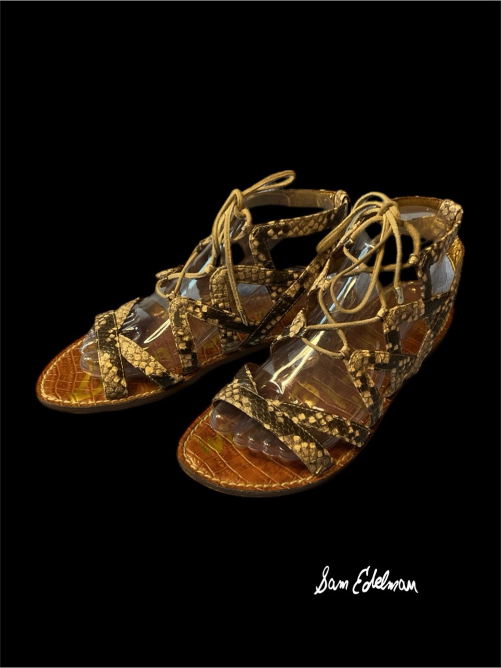 Sam Edelman "Gemma" sz 8M Lace-up Snake Print Gladiator Sandals Summer - Picture 7 of 14